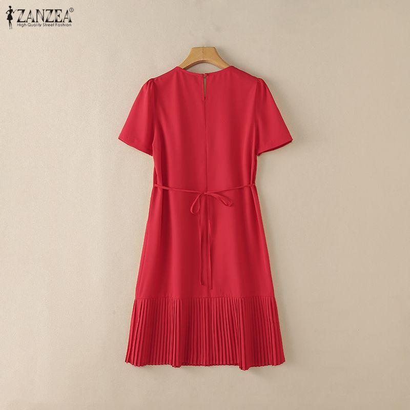 ZANZEA Women Casual Round Neck Solid Color Loose Short Sleeve Dress