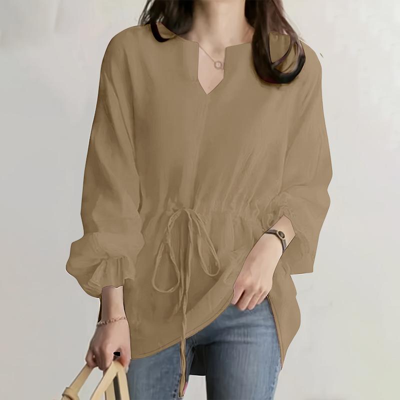

ZANZEA Women Casual U-Neck Solid Color Long Sleeve Drawstring Blouse 4XL хакі