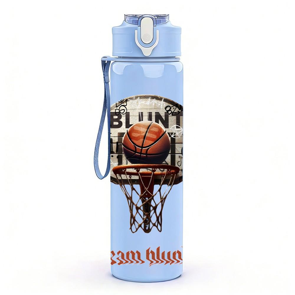 1PC Basketball Hoop Retro Sports Badge Design 750ml Color Plastic Sports Water Bottle Leakproof Flip Straw Lid Suitable for Sports Office Home Use