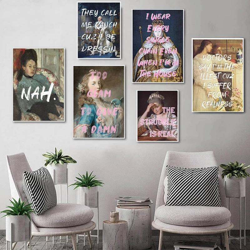 Pictură amuzantă de figurină celebră de epocă și versuri de rap feminist Citat Poster pânză Imprimări de artă de perete Imagine Decorarea casei