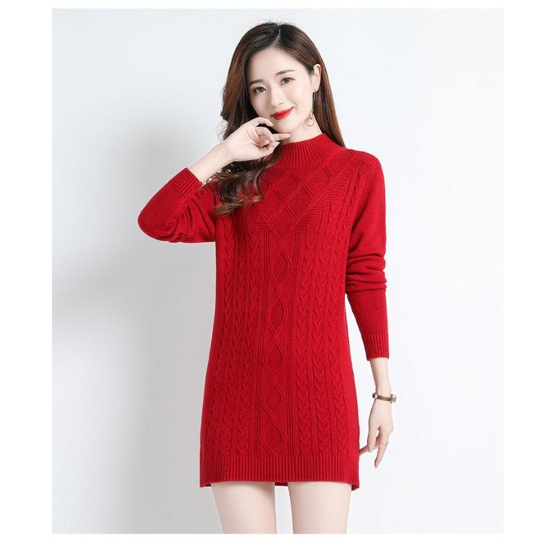 Autumn Winter Mid-length Sweater Long Bottoming Shirt New Mother Middle-aged Elderly Hip-covering