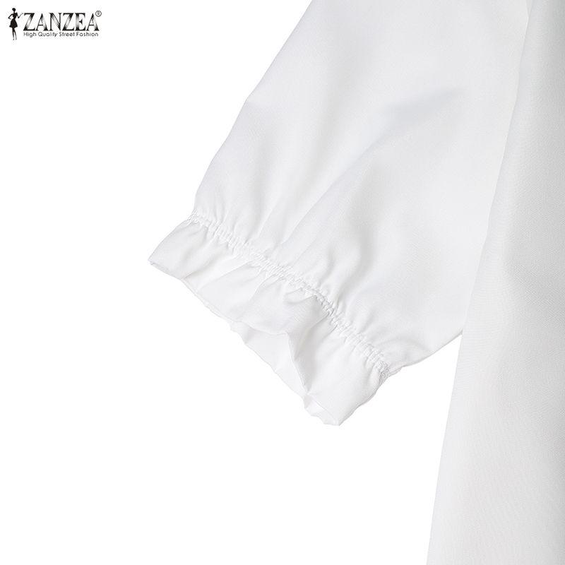 ZANZEA Women Casual Turn Down Collar Loose 3/4 Sleeve Patchwork Shirt Dress