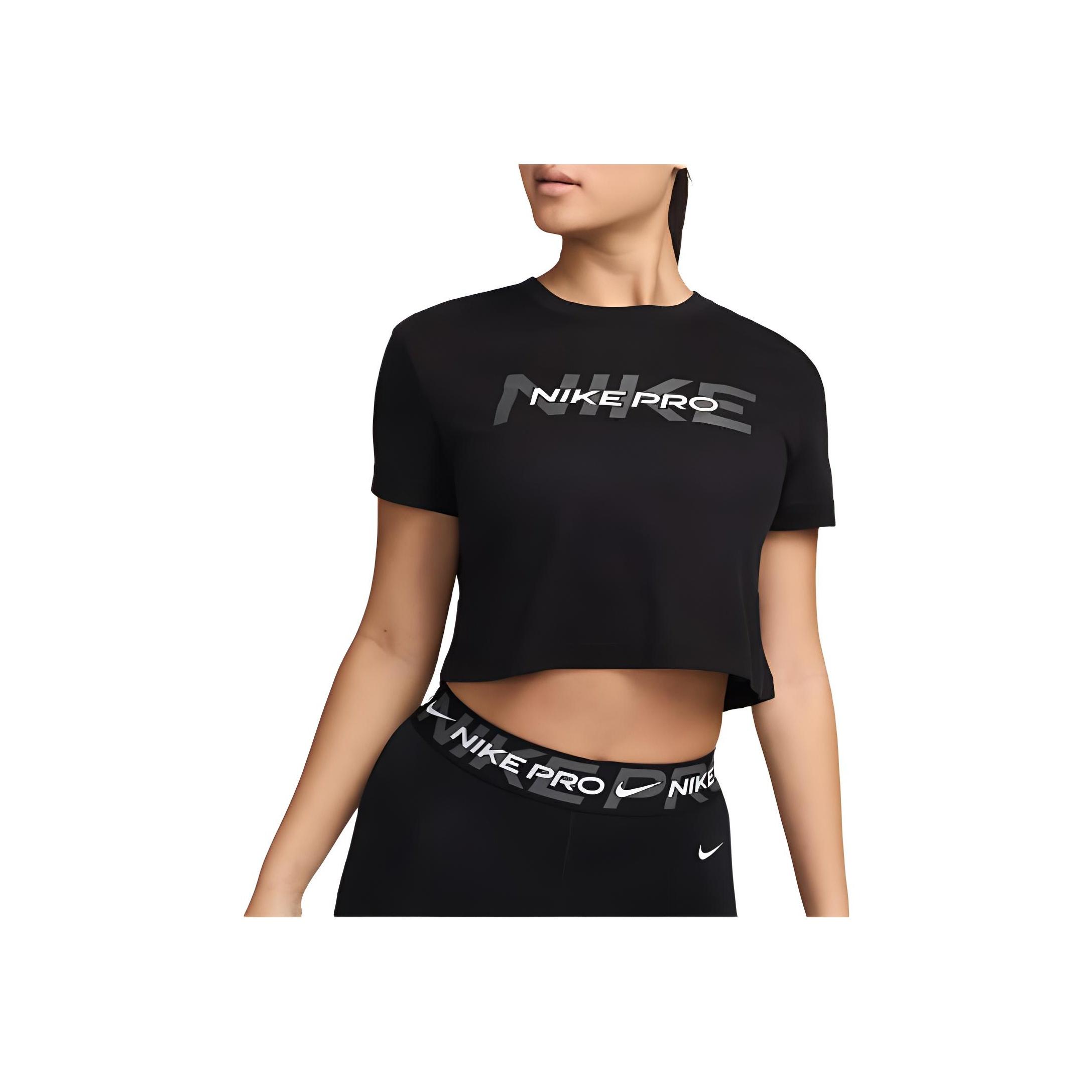 

Nike Pro Letter Print Pullover Round Neck Short Sleeve T-Shirt Women Tops Black HF0764-010 S