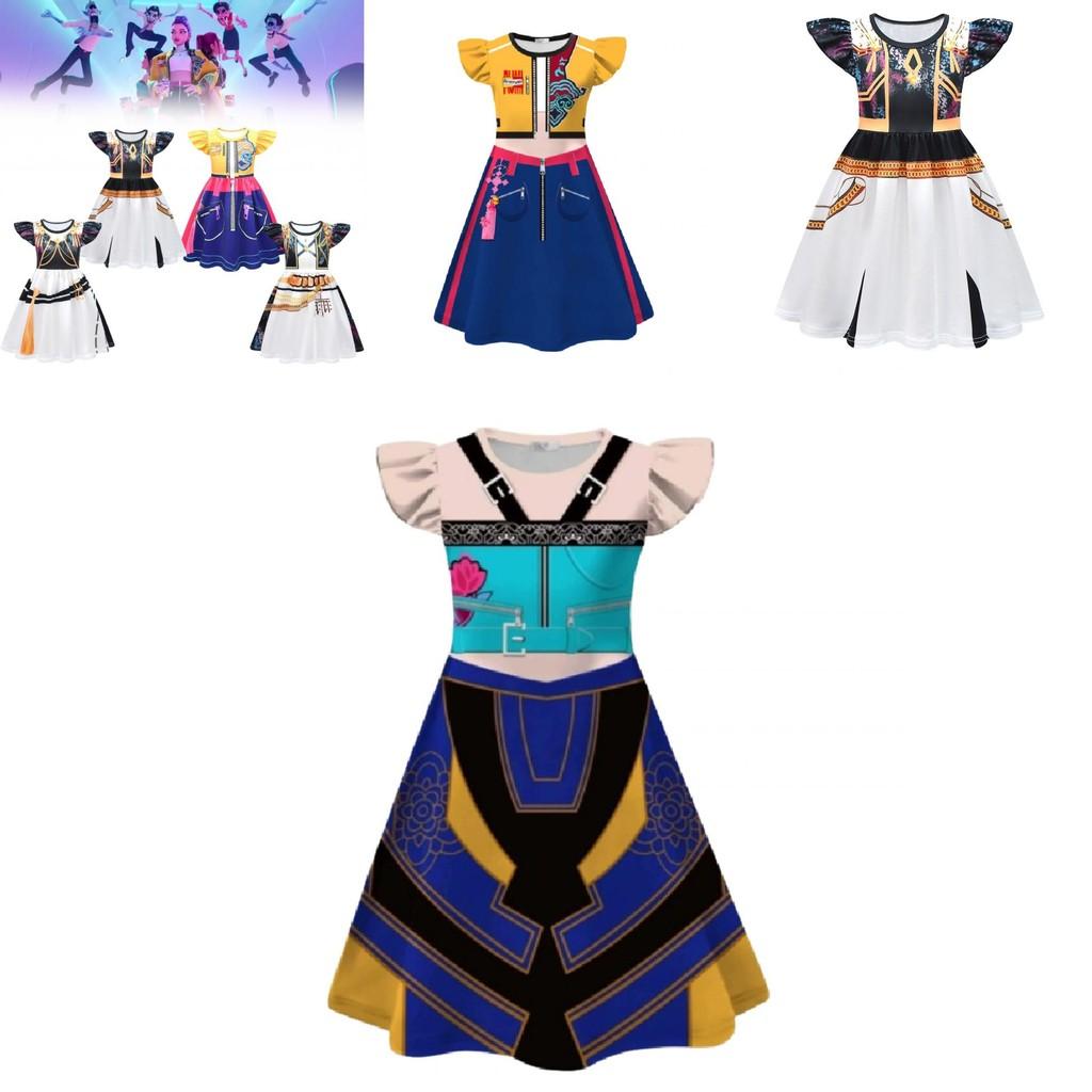Kpop Demon Hunters Rumi Mira Zoey Childrens Costume Dress With Print Fabric And Flared Sleeves For Spring And Fall Wear