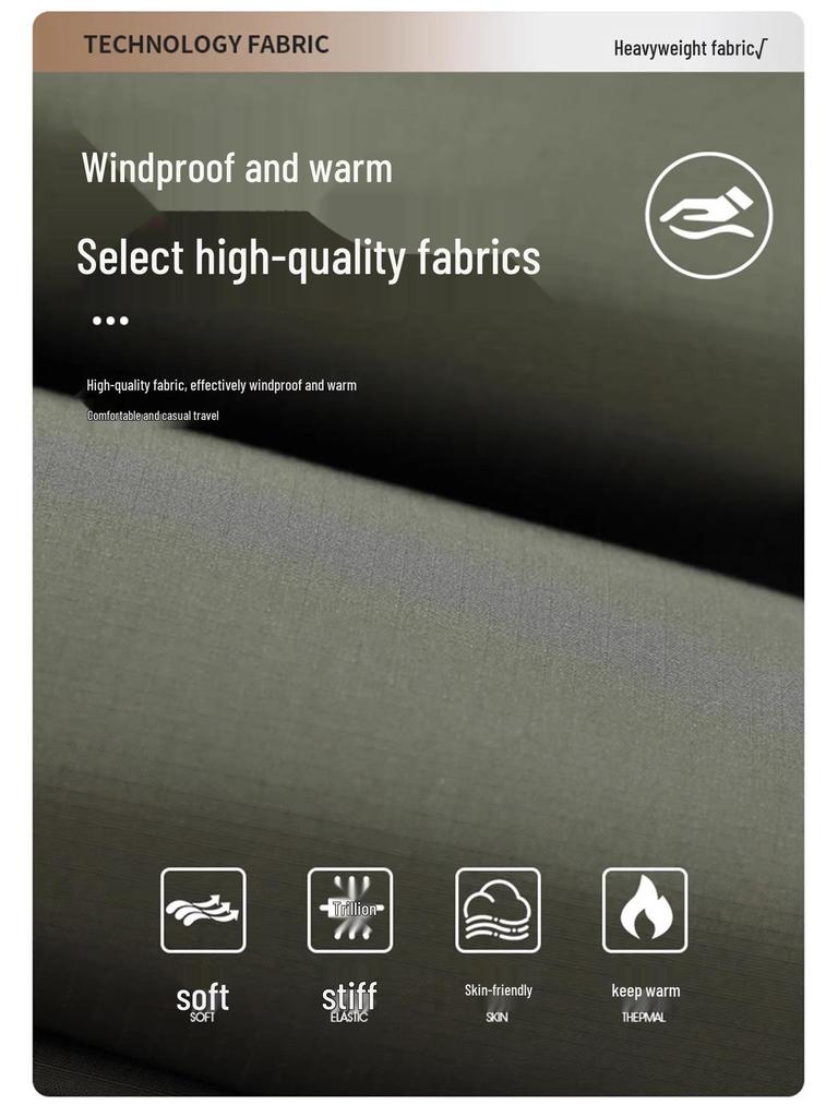 Męska pikowana kurtka robocza w stylu amerykańskim, bawełniana - kołnierz stojący, ciepła, pogrubiona, luźny krój, jednolity kolor, odzież wierzchnia jesień/zima.