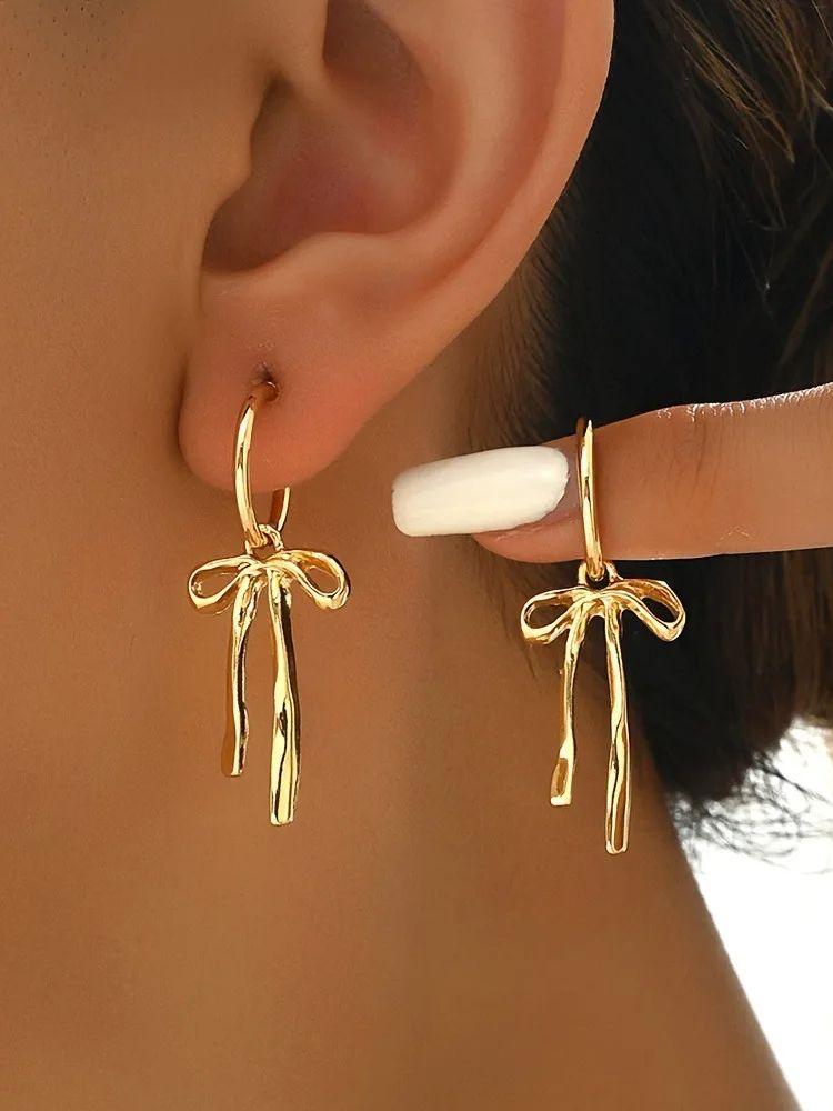 2PC Gold Color Earrings For Women Bow Stud Nail Earring Fashion Cute Jewelry Piercing Ear Accessories Christmas Gift Aretes