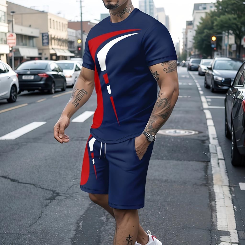 2-piece stylish casual and comfortable men's set with short sleeves and shorts, trendy summer sportswear
