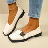 Square Toe Chunky Heel, Beige and Golden Faux Upper, Rubber Sole, Comfortable Everyday Wear for All Seasons Fashionable Flat Square Toe Shoes