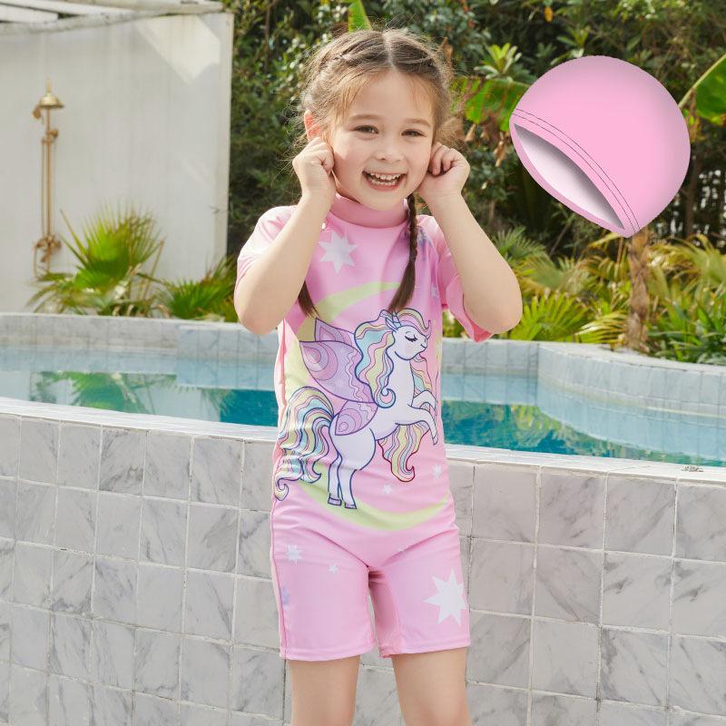 

Девичий слитный быстросохнущий купальник с коротким рукавом для серфинга M 90-105