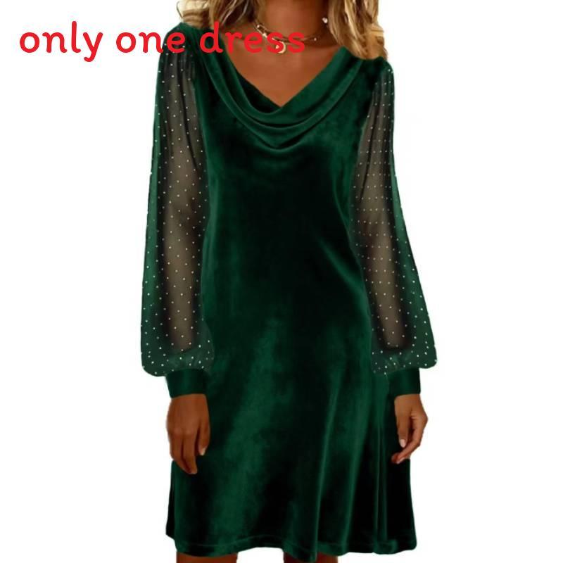 Polyesterlong Sleeve A Line Dress With Sequins For Casual Wear