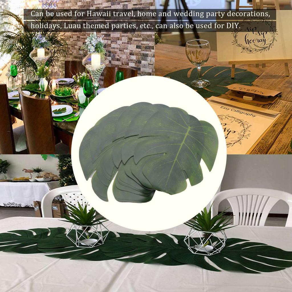 AT21-180 Pcs Tropical Party Decoration Supplies 8 Inch Tropical Palm Monstera Leaves And Hibiscus Flowers, Simulation Leaf