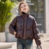 2024 Winter Stand-Collar PU Leather Women's Warm White Duck Down Jacket YF2530