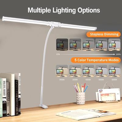 Double Head LED Desk Lamp Dimmable for Home Office Computer Clamp On Desk Light Workbench Drafting Architect Study Reading Light