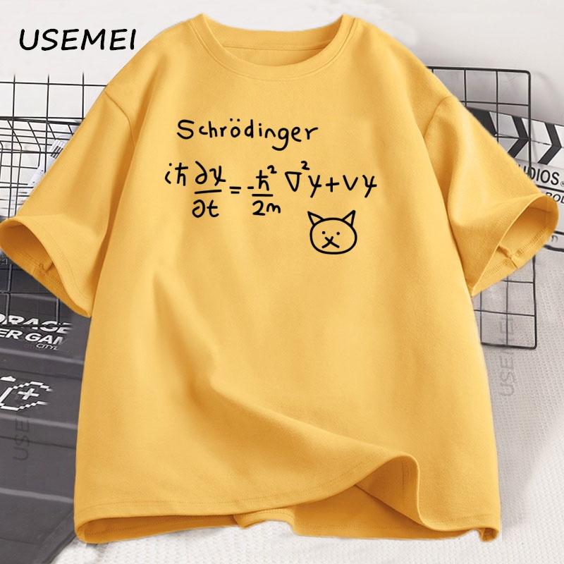 Lustiges Quantenmechanik Katze Bedrucktes T-Shirt Männer Frauen Baumwolle Kurzarm T-Shirt Übergroß Rundhals Atmungsaktives T-Shirt Kleidung