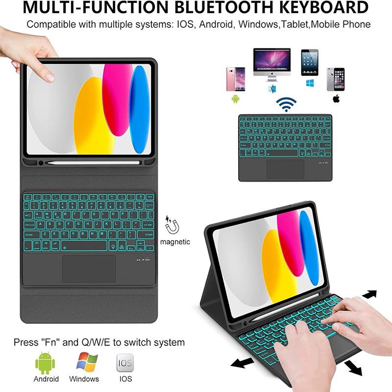 Backlit Bluetooth Keyboard Case with Pen Slot for iPad 11th Gen A16
