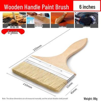 Jundingying 6-inch Hog Bristle Paint Brush 5-Pack