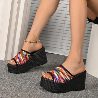Mode Skor för Kvinnor 2024 Hög Kvalitet Slingbacks Damtofflor Sommar Öppen Tå Blandade Färger Utomhus Plattform Casual Tofflor