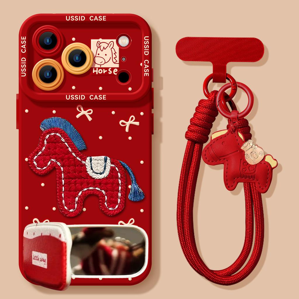 Embroidered Three-dimensional Pony Is Suitable for Apple 17pm Red High-value Soft Phone Case.