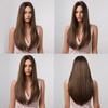 HAIRCUBE Lang Rett Brun Ombre Naturlig Hår Parykker Midtdel Varmebestandige syntetiske Parykker for Afro Kvinner Daglige Cosplay Mote Parykker