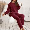 2 Pcs/Set Pajama Set Autumn Winter Casual Outfit Top Pants Set Round Neck Long Sleeve Top Elastic Waist Sport Tracksuit Daily Clothes Sleepwear
