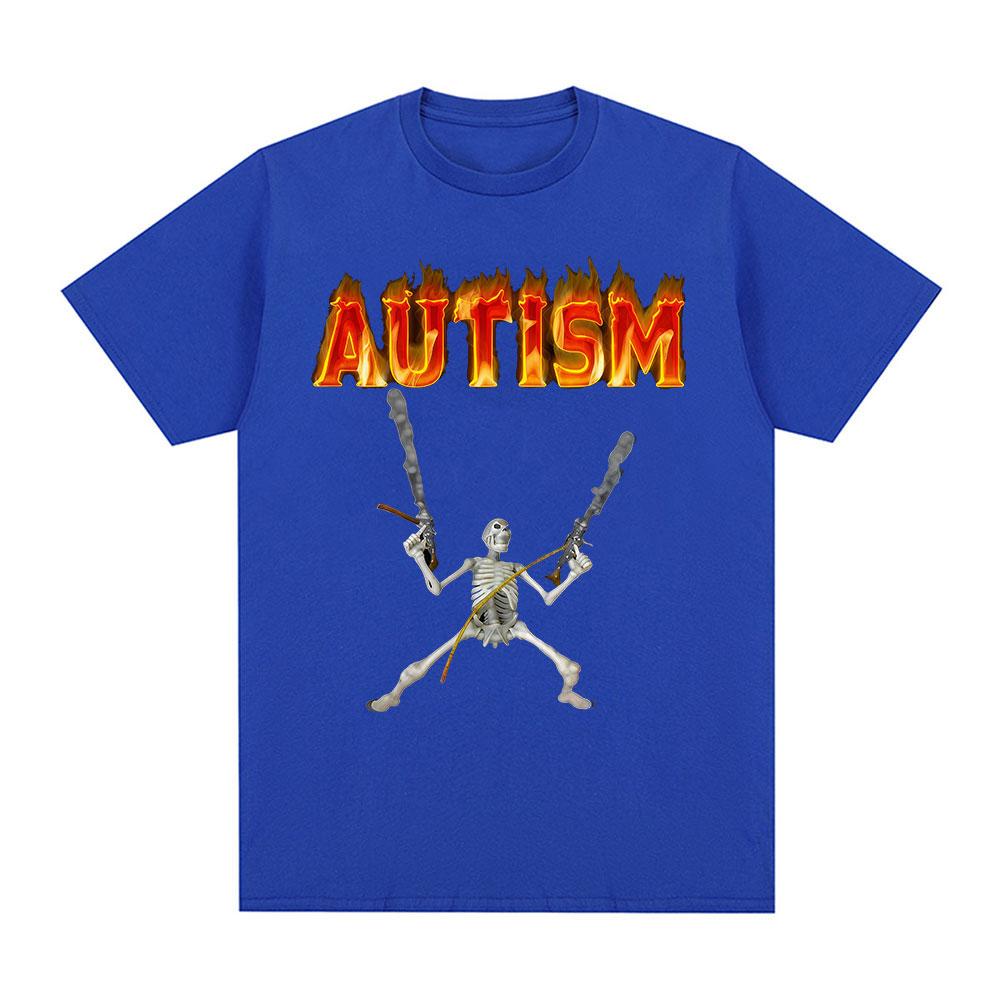 Autistic Funny Autism Skeleton Meme Tshirts Men Clothing Vintage Gothic Short Sleeves Tshirt Cotton Summer Oversized T Shirts