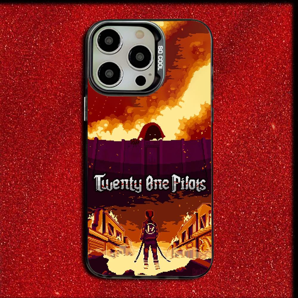 Coole Twenty One P-Pilots Handyhülle Für iPhone 16,15,14,13,12,11,Mini,Pro,MAX Matt Stoßfest Weiche Schwarze Hülle