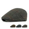 Autumn Winter Men's Hat Middle-Aged Wool Forward Cap British Vintage Beret Plaid Peaked Cap