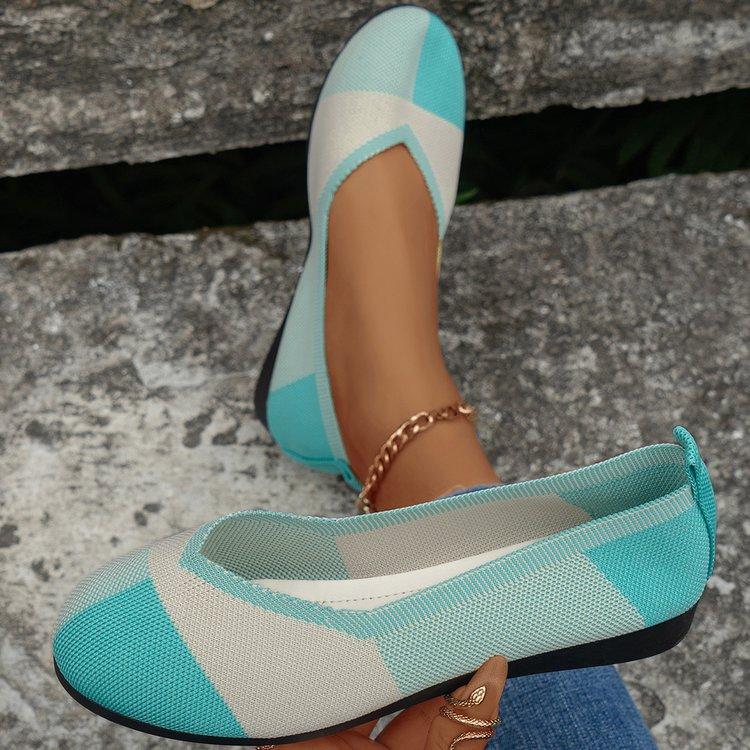 Flat Bottom Fly-woven Single Shoes Women's Color Matching Light Mouth Round Head Lazy Shoes