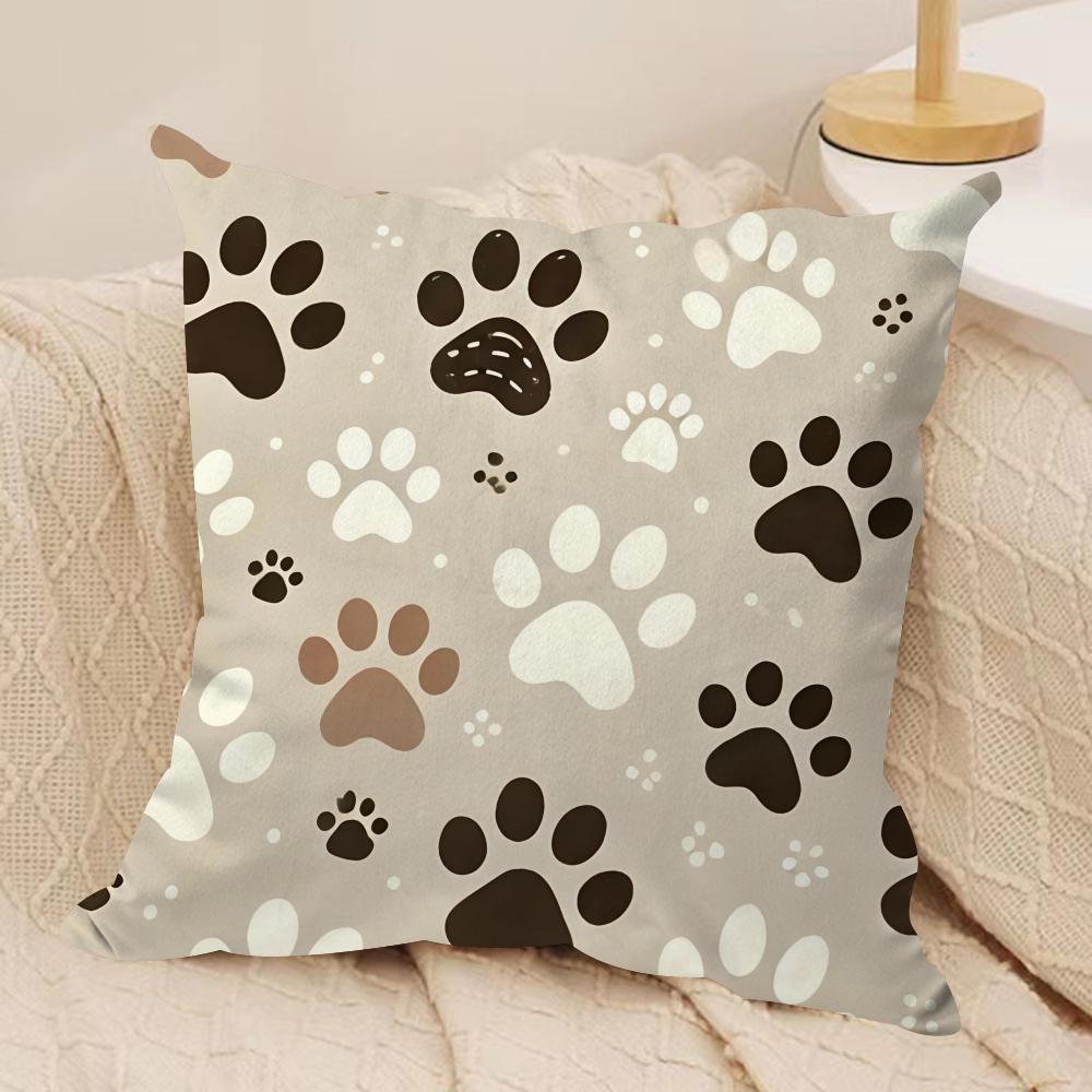Paw Pattren Cushion Cover Soft Plush Fabric DoubleSided Printed Sofa Cushion Cover for All Seasons Home Decor Gift