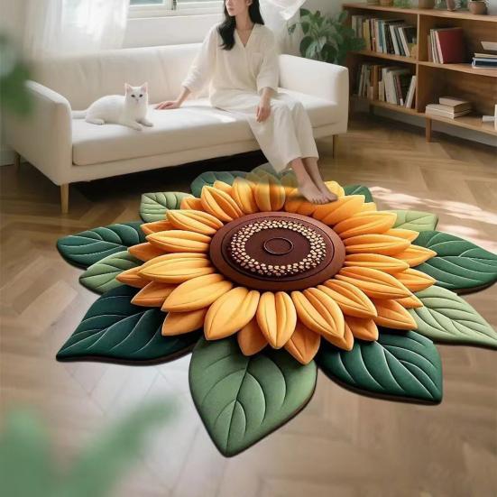Yousheng 3D Sunflower Floral Plush Rug Non-Slip Backing Easy To Clean Various Sizes Living Room Rug Home Decor