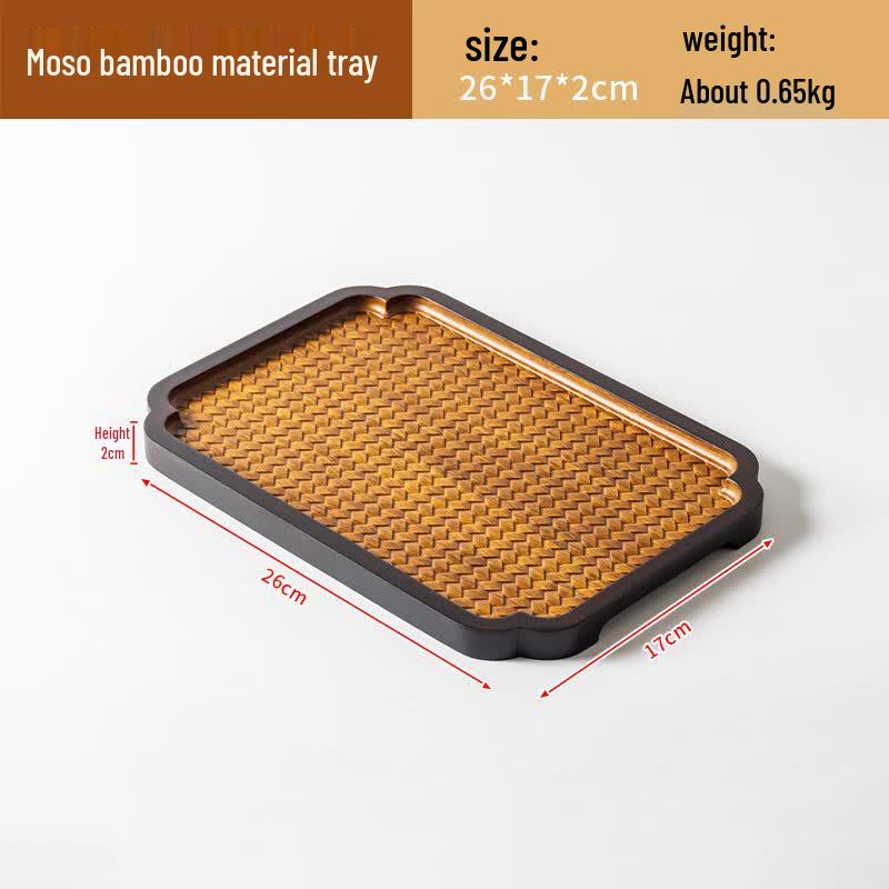Chaxun Wooden Rectangular Tea Tray with Embossed Pattern