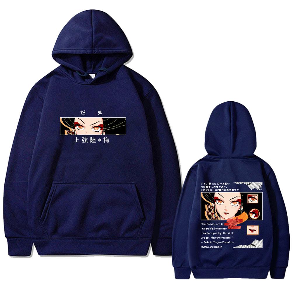 Anime Demon Slayer Daki Eyes Graphic Hoodie Male Fashion Casual Fleece Pullover Hoodies Men's Women's Vintage Streetwear