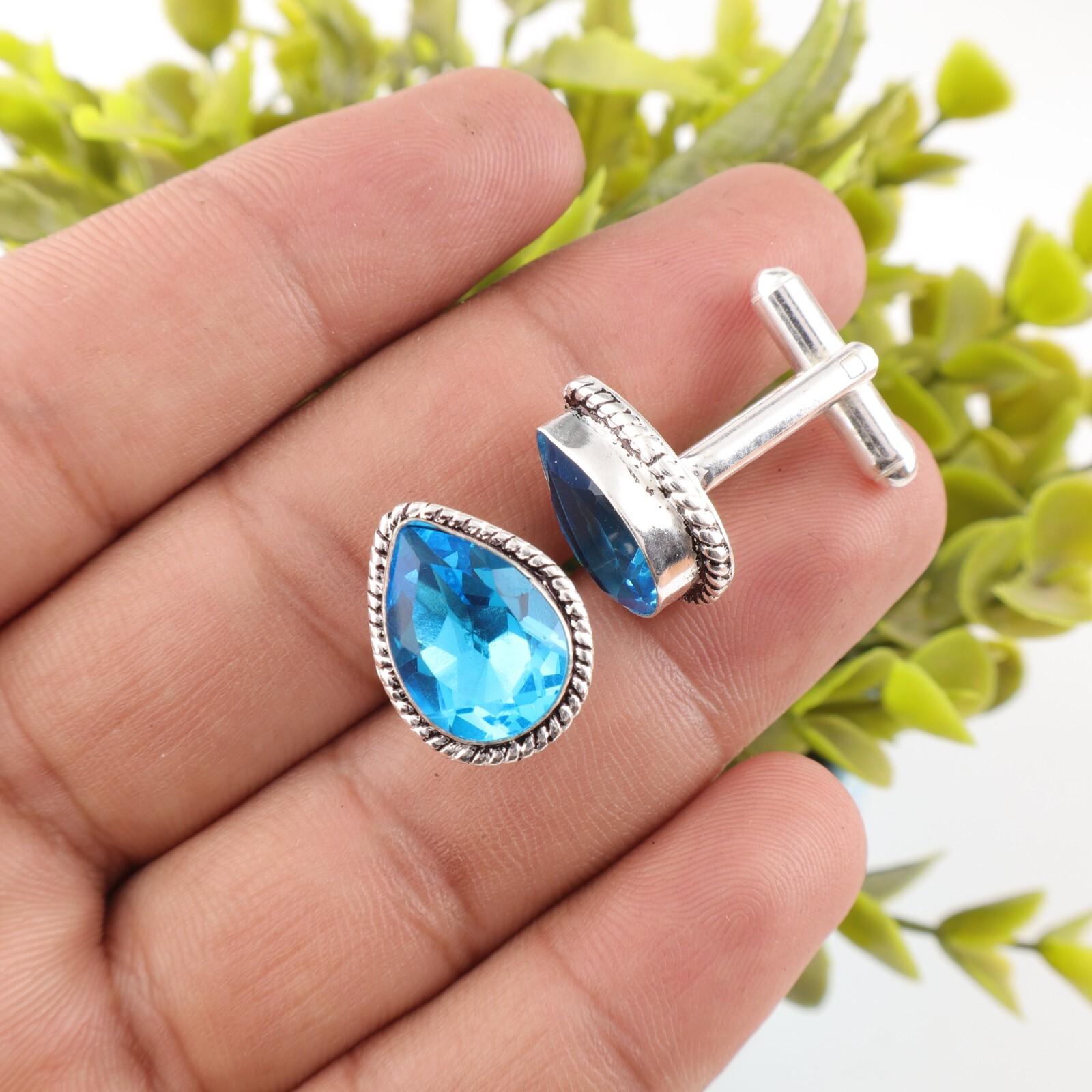 

Швейцарский голубой топаз драгоценный камень 925 стерлинговое серебро ручная работа ювелирные изделия запонка для сына CL-5-12