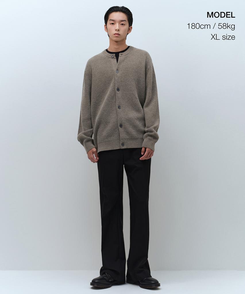Musinsa Standard [Victoria Wool] Minimal Ribbed Round Neck Cardigan [Taupe]