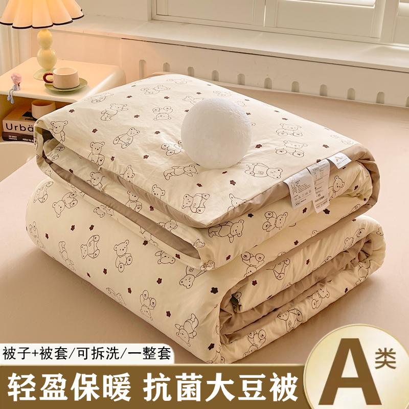 Sleeping Grid Printed Washed Cotton, Removable and Washable Soybean Fiber Quilt Core, Winter Quilt, Spring and Autumn Quilt