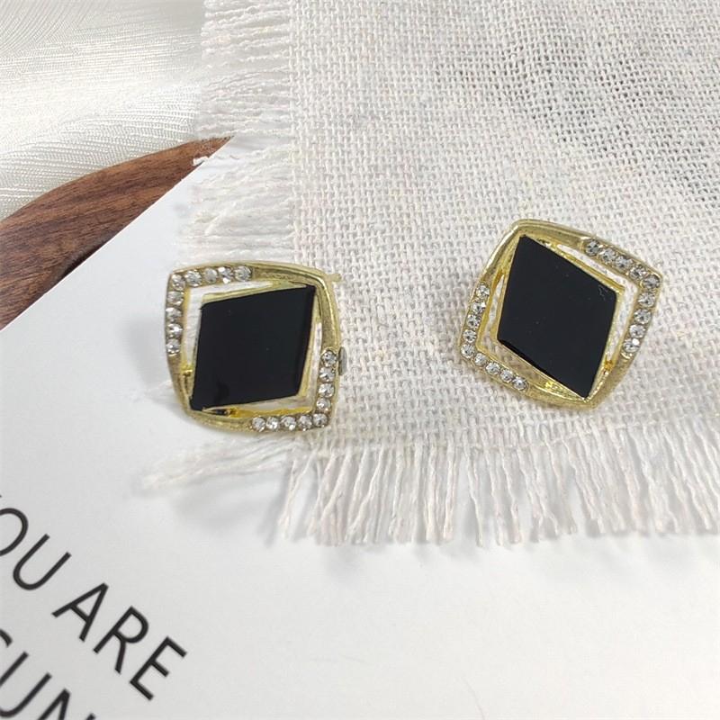 Elegant Black Square Crystal Stud Earrings for Women
