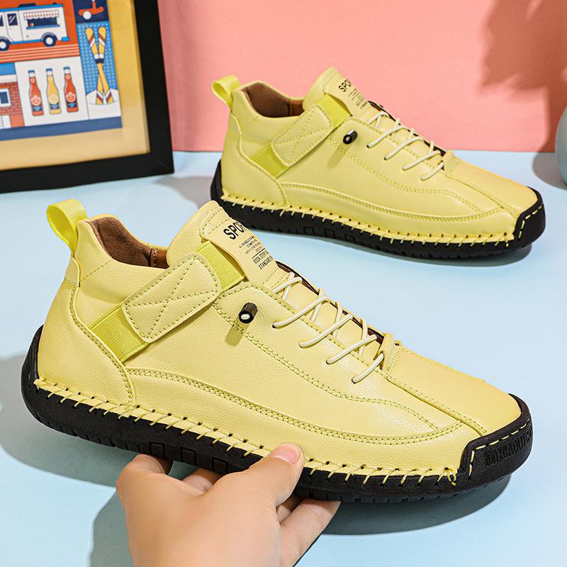 Fashion Women's Handmade Leather Casual Shoes Red Sneakers for Women Shoes Mid Top Women's Boots Anti Slip Spring Leather Men Loafers