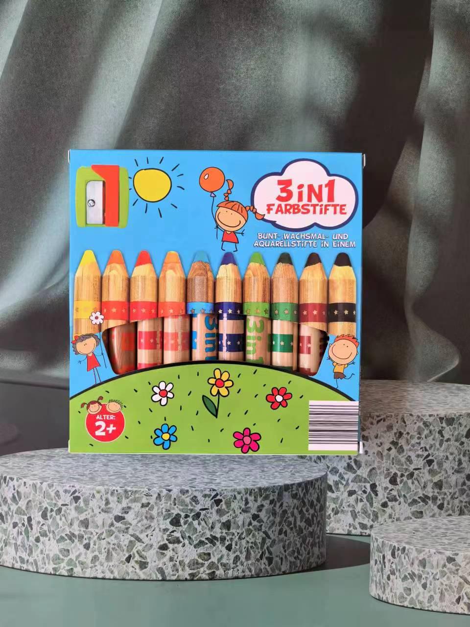 

Children s 3-in-1 Water-Soluble Chubby Crayons - Pine Wood Art Pens for Kids Creative Painting