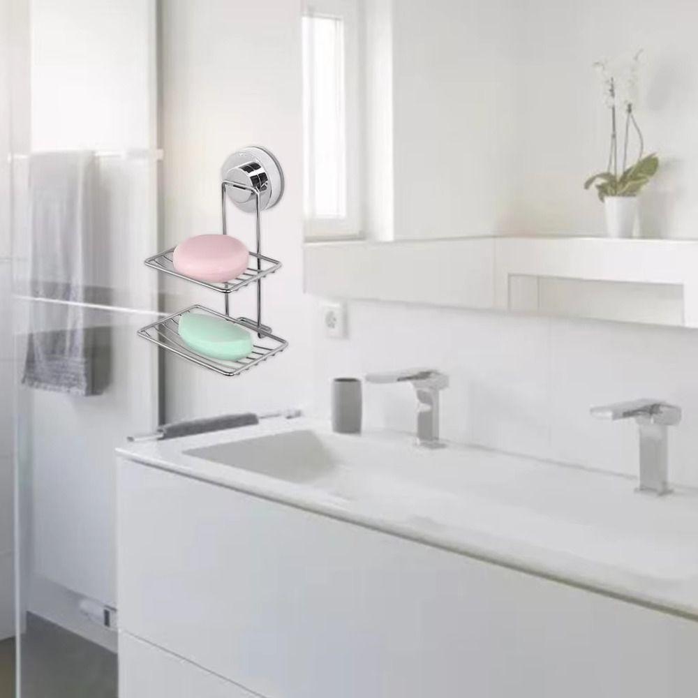 Stainless Steel Soap Dish Heavy Duty No-Drilling Sponge Holder Vacuum Suction Cup Self Draining Bathroom Soap Dish Sink Area