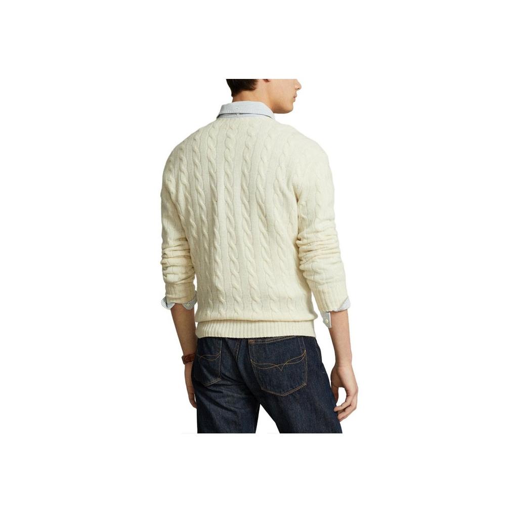 Polo Ralph Lauren FW22 Solid Logo Embroidered Cable Knit Cashmere Sweater Men Sweater Cream 710876762-010