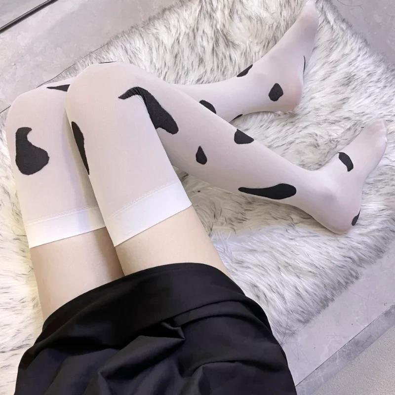 Sexy Lingerie Long Stockings Women Cow Print Dot Over Knee High Elastic Stocking Female New Style Transparent Long Stockings