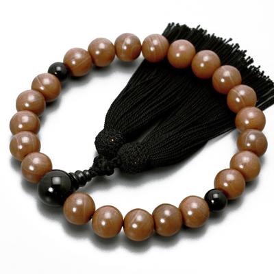 Men's Buddhist Prayer Beads, Kyoto Style, 22 Beads, Japanese Plum Blossom Design, Gold and Black Obsidian Stone, Silk Tassel, Suitable for All Sects,