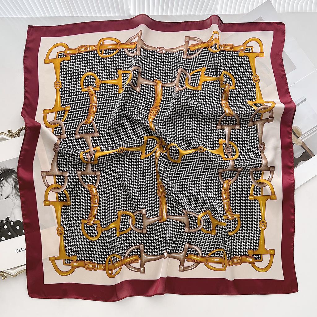 Black Thousand Birds 70Cm Simulation Silk Scarf Daily Casual Decoration Headband Band Small Square Scarf Multifunctional Scarf
