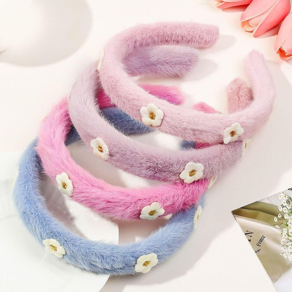 Plush Flower Headbands Solid Color Hairy Hairband New Faux FurHead Hoop