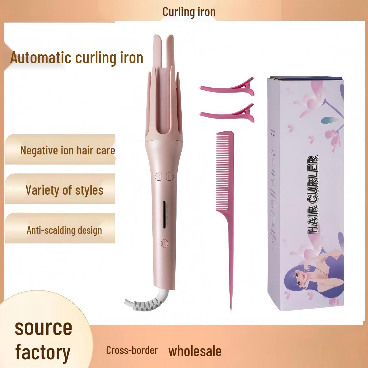 32mm Automatic Rotating Curling Iron with Negative Ions for Hair Care and Damage-Free Waves Light purple