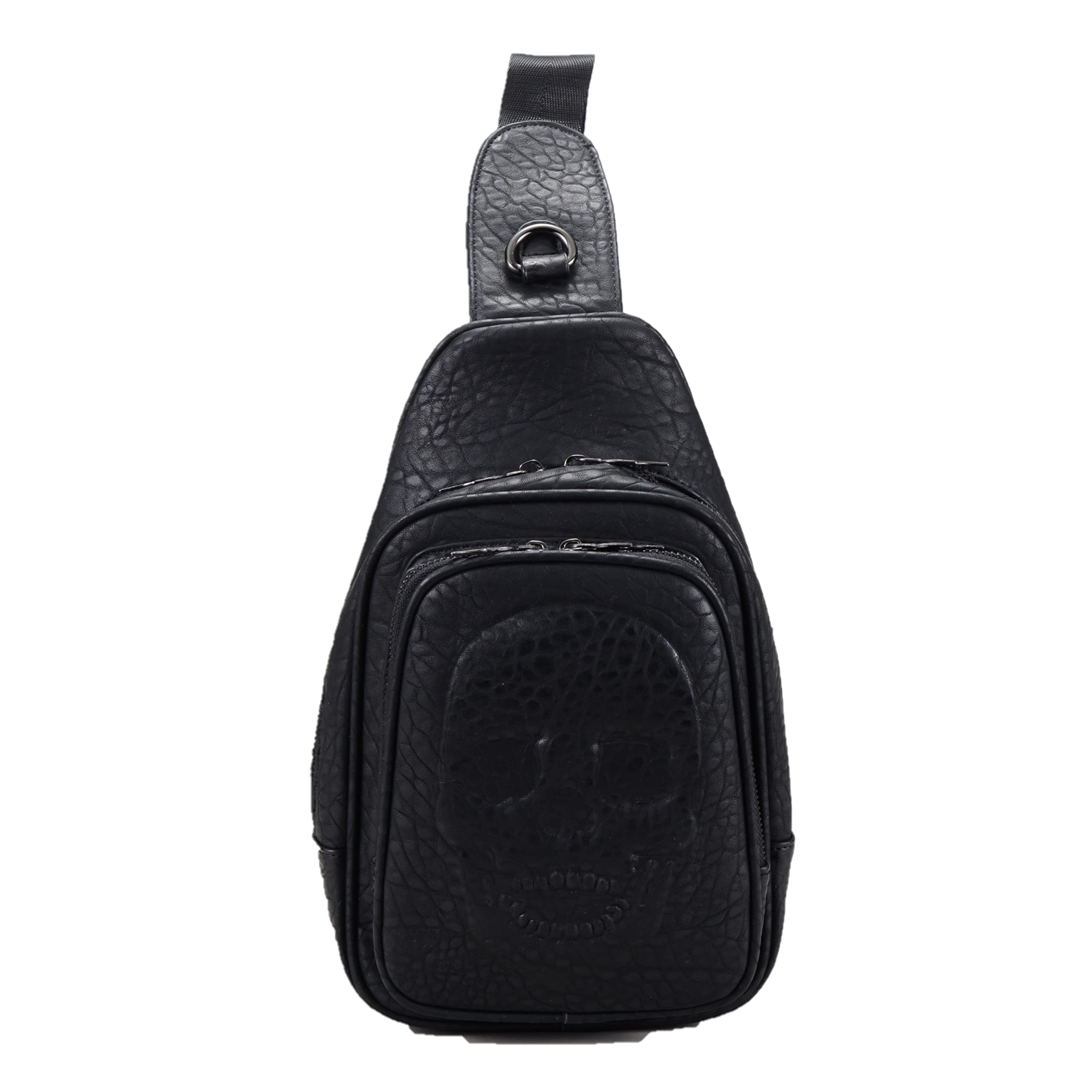 

[BLACK JACKALL CROWN] Body bag/waist bag for men and women with large embossed skull decoration. Black Jackall Crown TH0208