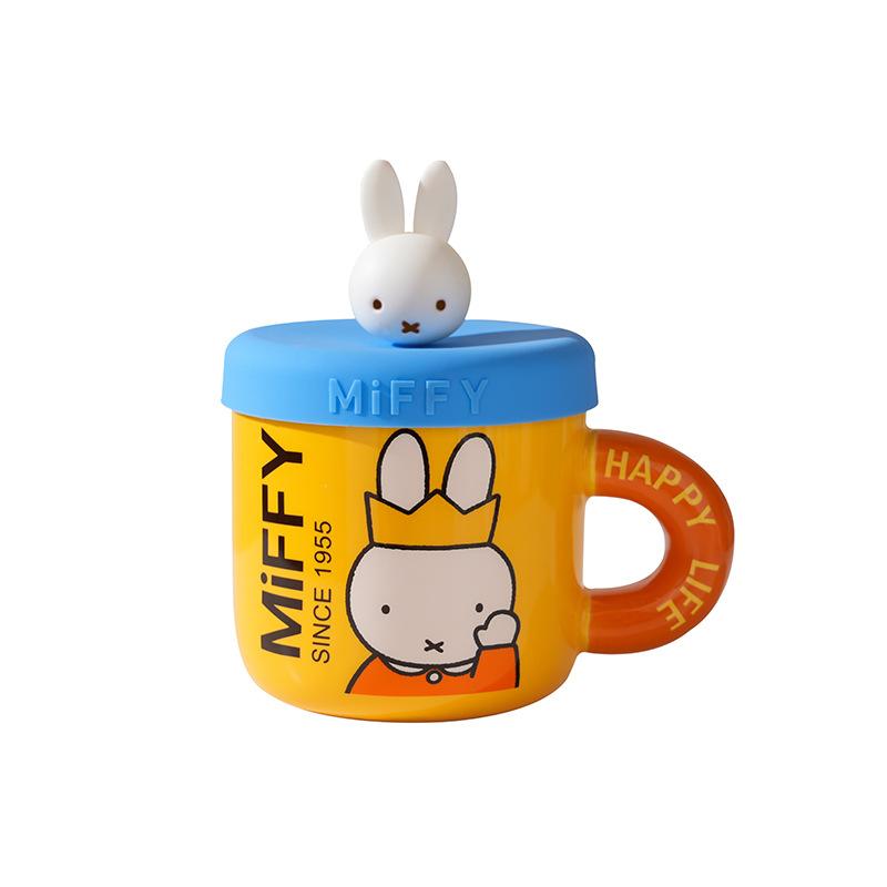 High Value Cartoon Miffy Ceramic Cup with Lid for Home Cute Couple Water Cup Gift Box Creative Souvenir Mug