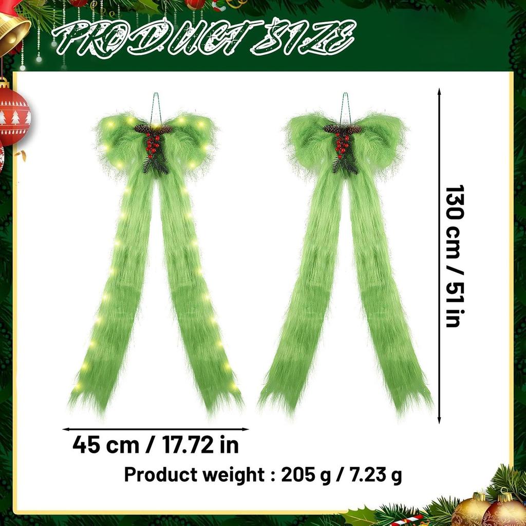 Christmas Luminous Bow LED Lights Green Flexible Ribbon Decor Christmas Tree Decoration Christmas Gift Bows For Wedding Party