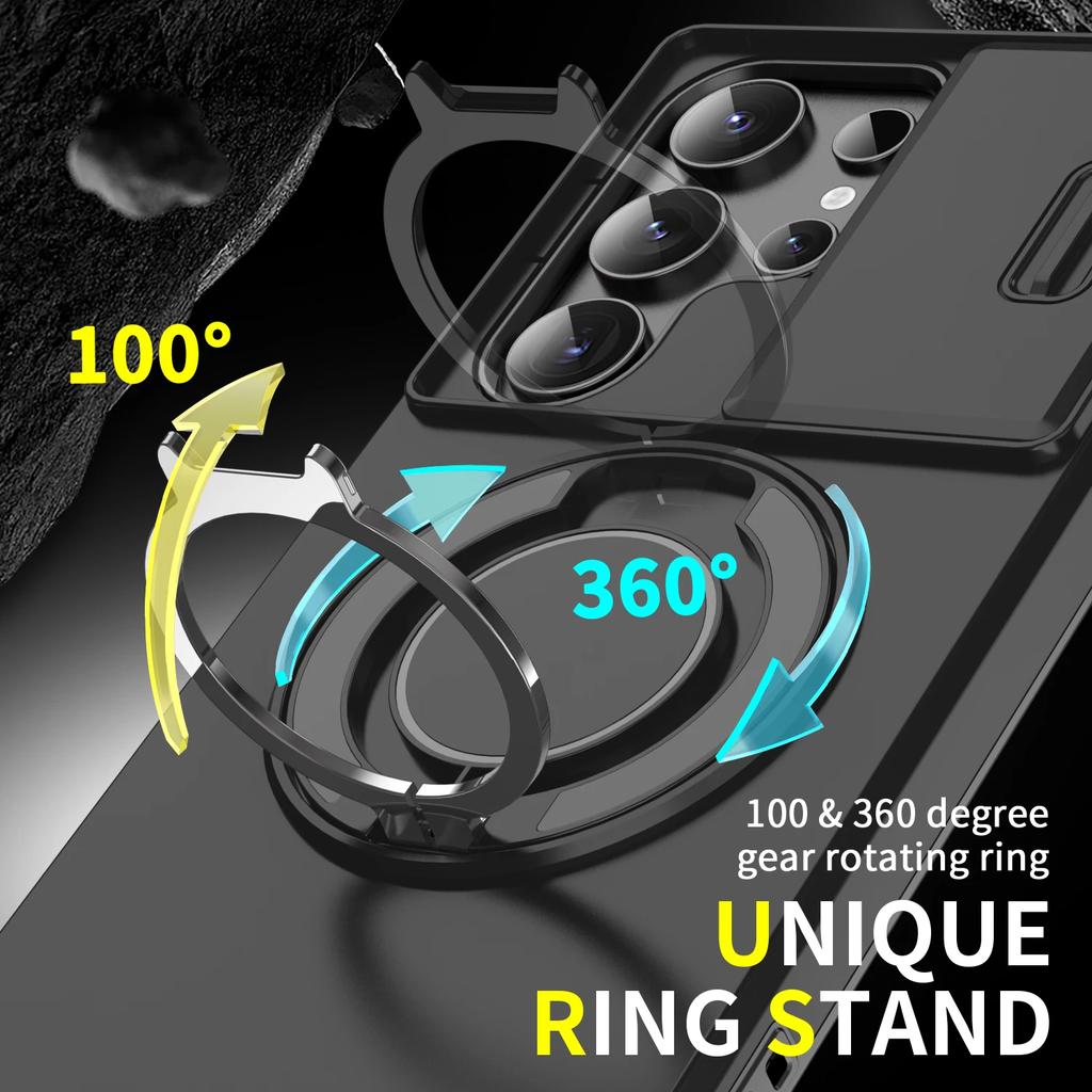 Armor Magnetic Ring Stand Case For Samsung Galaxy S24 S23 S22 S21 Ultra S23 S24 Plus S20 FE Cover Slide Lens Protection Funda