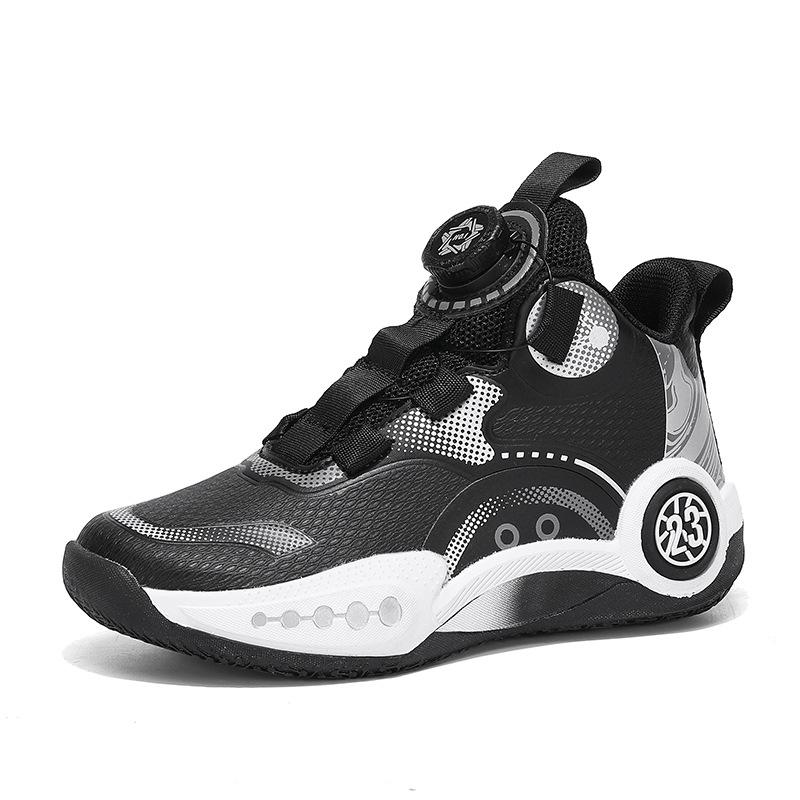 

Popular 2025 children s basketball shoes outdoor breathable casual shoes rotating buckle spring leather surface non-slip SportShoes 40